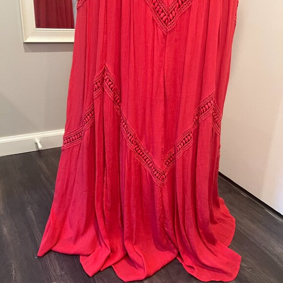 Max Studio Red Lace Trim Sleeveless Maxi Dress, Size Large - Picture 13 of 16